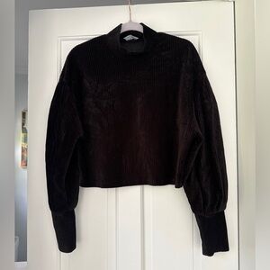 Bershka Black Corduroy Ribbed Cropped Turtleneck Shirt in Size Medium